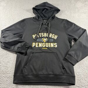 Pittsburgh Penguins Reebok Lace Up Hoodie Mens Medium Black Hockey NHL Speedwick
